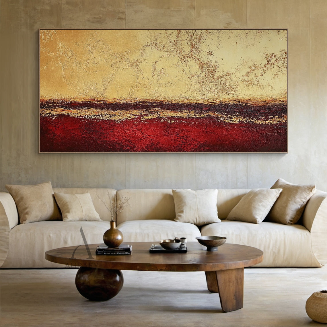 General Abstract Red Yellow Layered Cracked Tactile Artwork Rich Warm Earthy Textures AURA613
