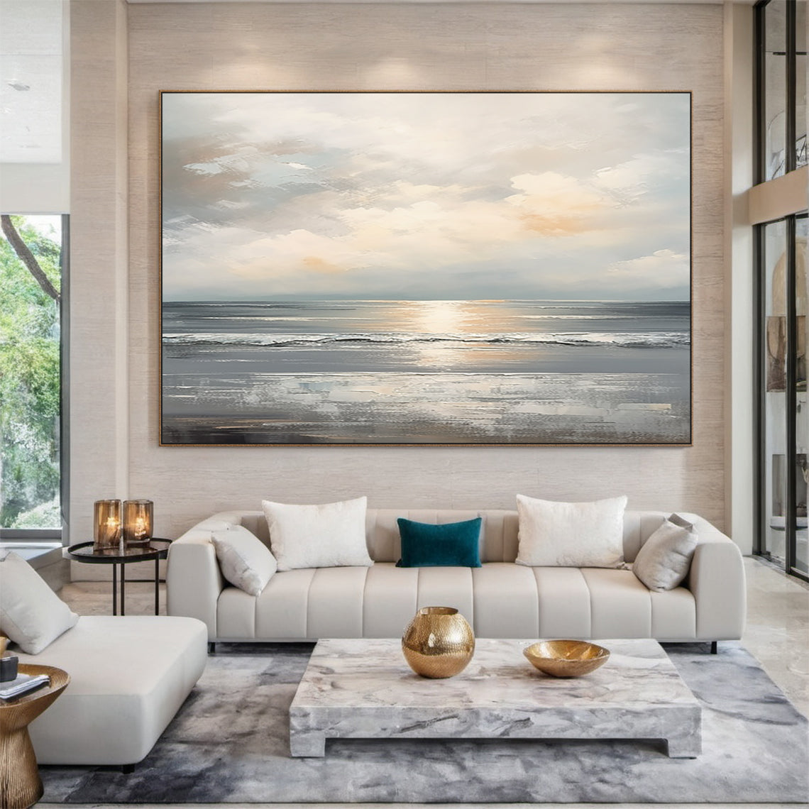Quiet Horizon-Gray Waves & Sky Abstract Art-AURA126