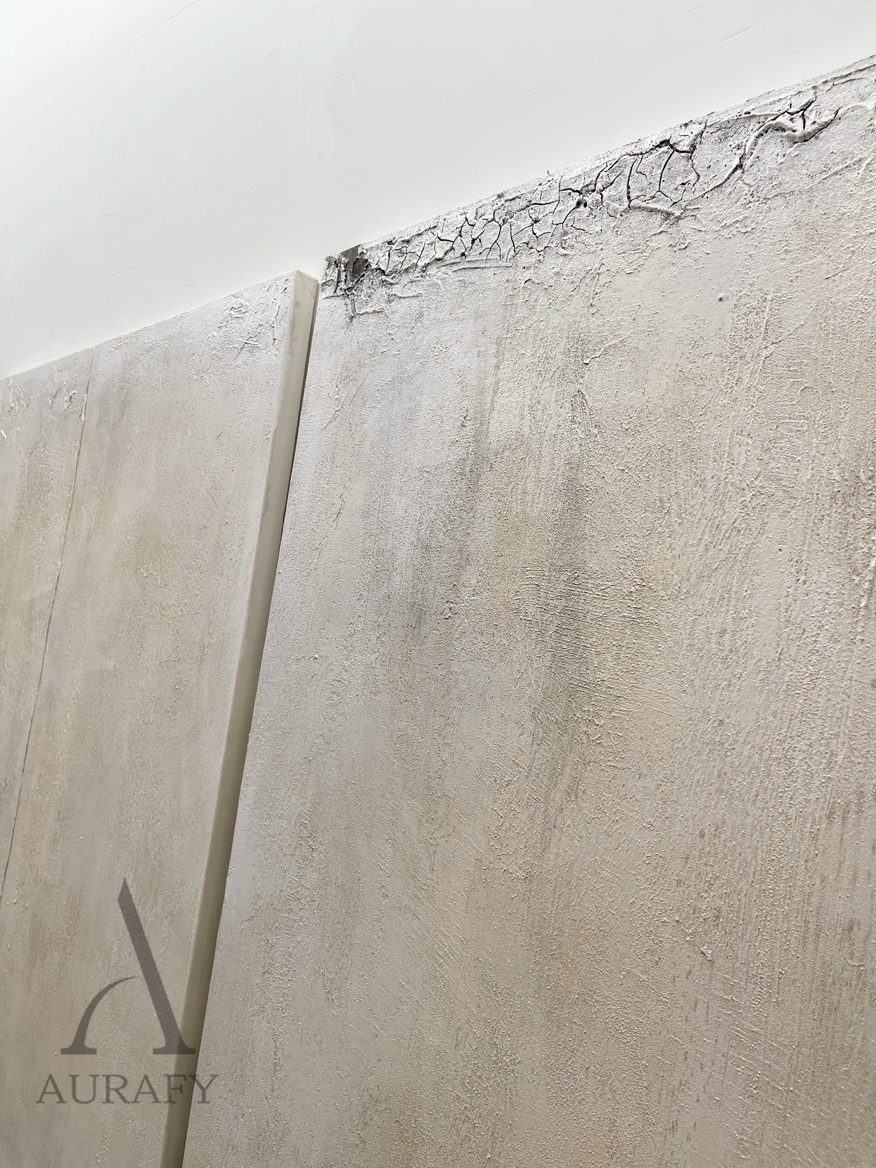 Wabi Sabi Beige Modern Organic Cracked Distressed Tactile Plaster Wall Art Piece AURA570