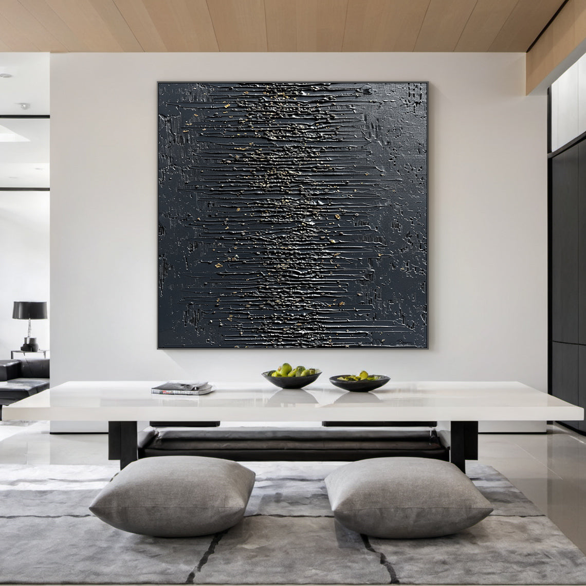 Modern 3D Textured Black Wall Painting for Living Room Bedroom AURA232