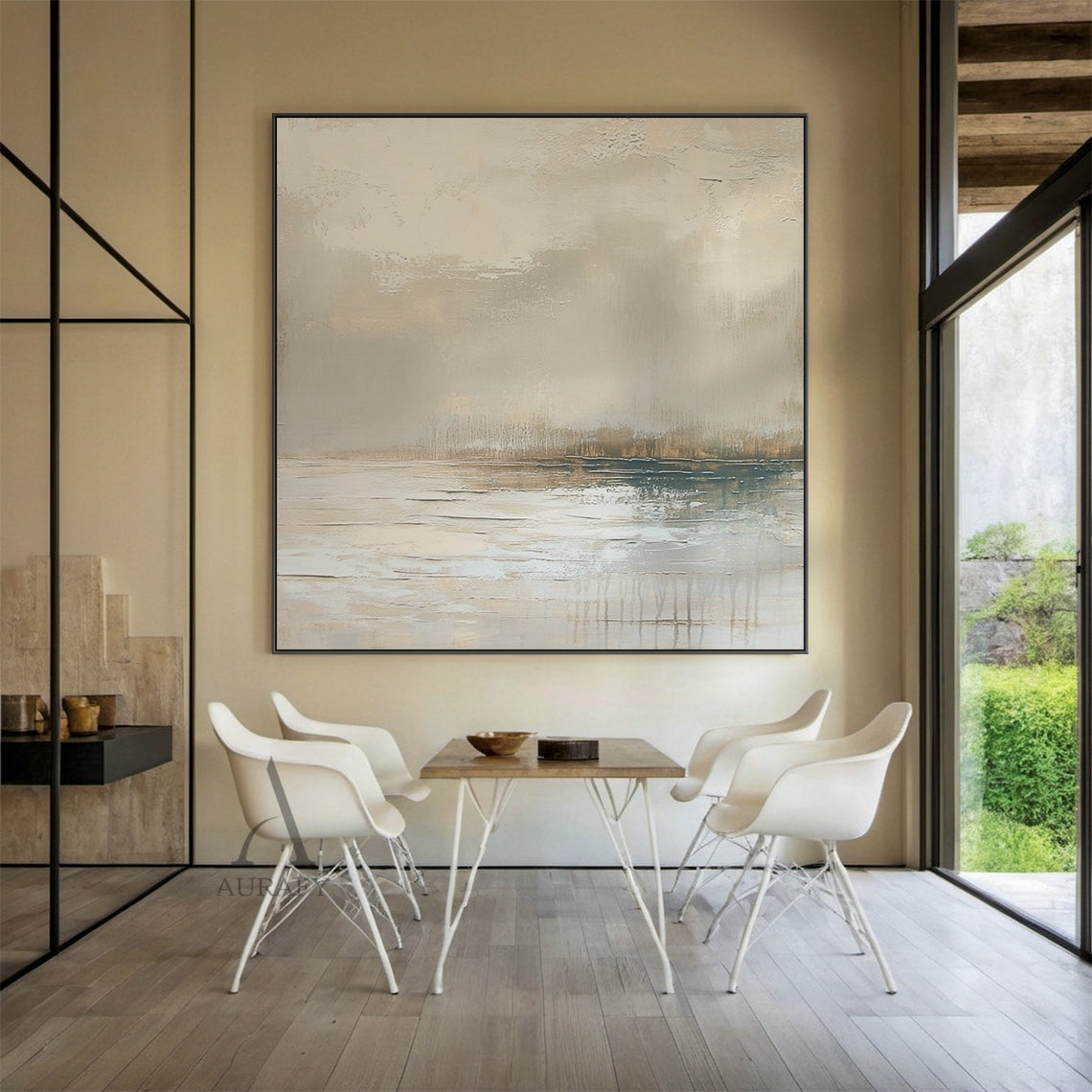 Abstract Gray Landscape Art tactile impasto scratch effects Modern Organic neutral tones AURA651