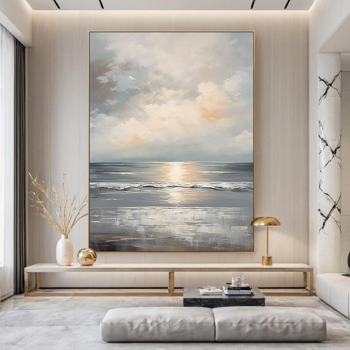 Quiet Horizon-Gray Waves & Sky Abstract Art-AURA126
