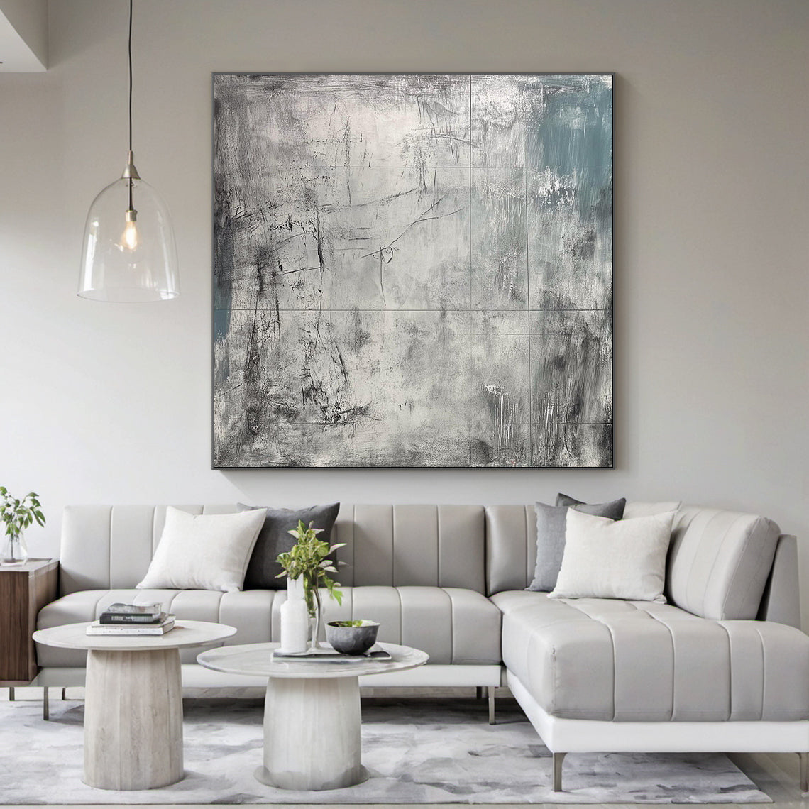 Wabi Sabi Gray Abstract Textured Canvas Wall Art Living Room AURA224
