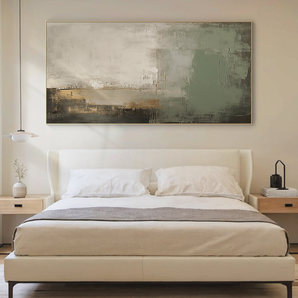 Modern Textural Abstract Wall Art – Sage Green & Earth Neutrals – AURA023(Vertical)