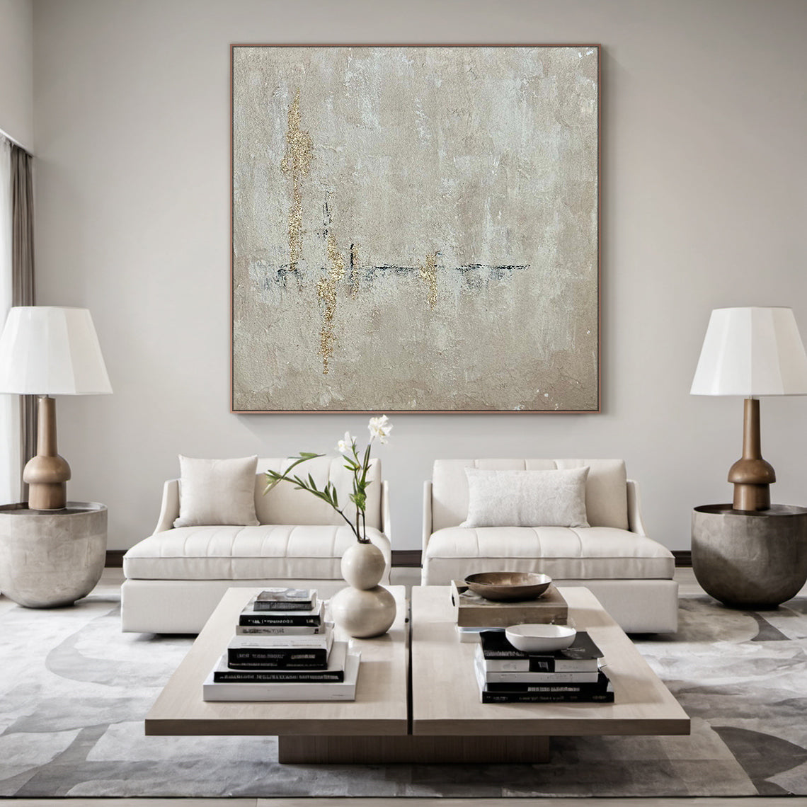 Beige Wabi Sabi Abstract Wall Art Gold Accents Home Decor AURA226