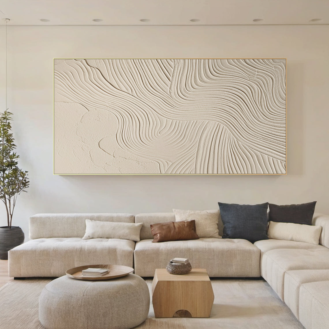 Flowline Texture Painting-Cream & Linen Tones-AURA045