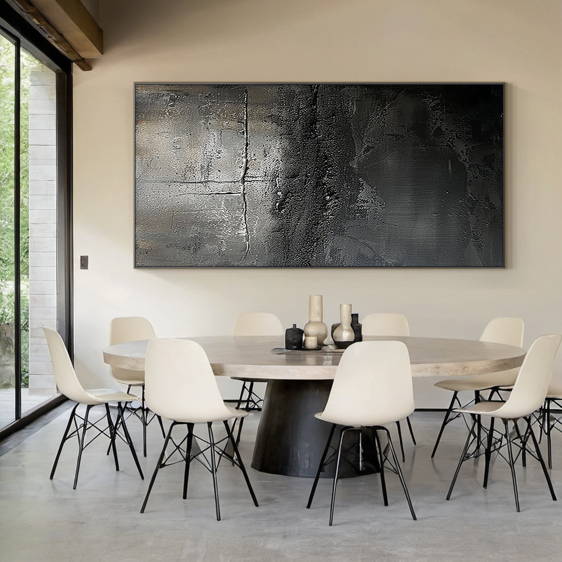 Industrial Patina Texture Wall Art – Charcoal & Steel Grey Tones – AURA020(Horizontal)