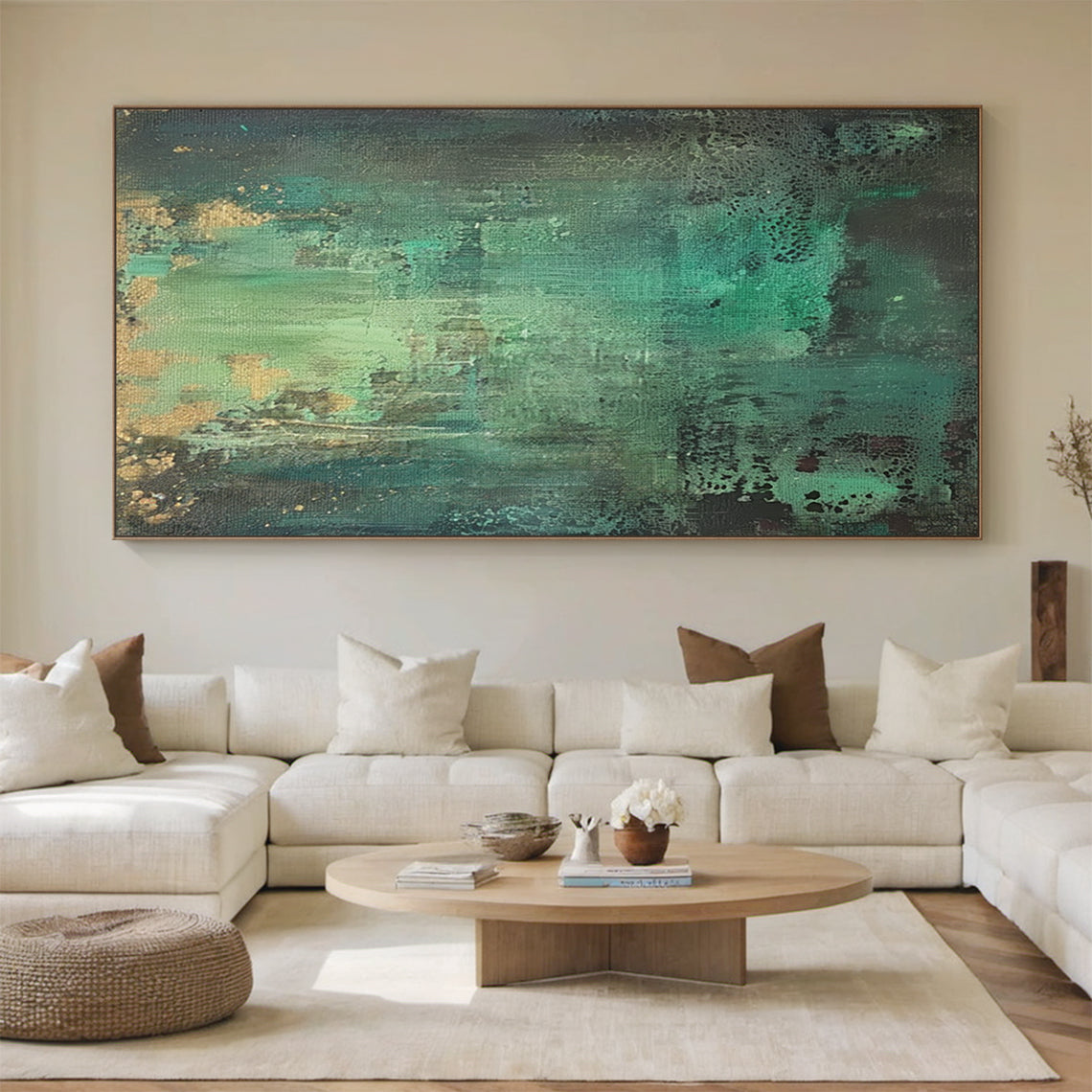 Textural Abstract Wall Art – Emerald Green & Gold Patina – AURA038(Vertical)