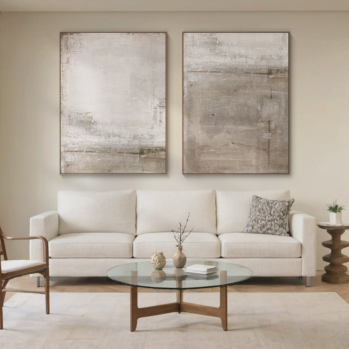 Urban Patina Canvas – Off-White & Warm Taupe Tones – AURA025