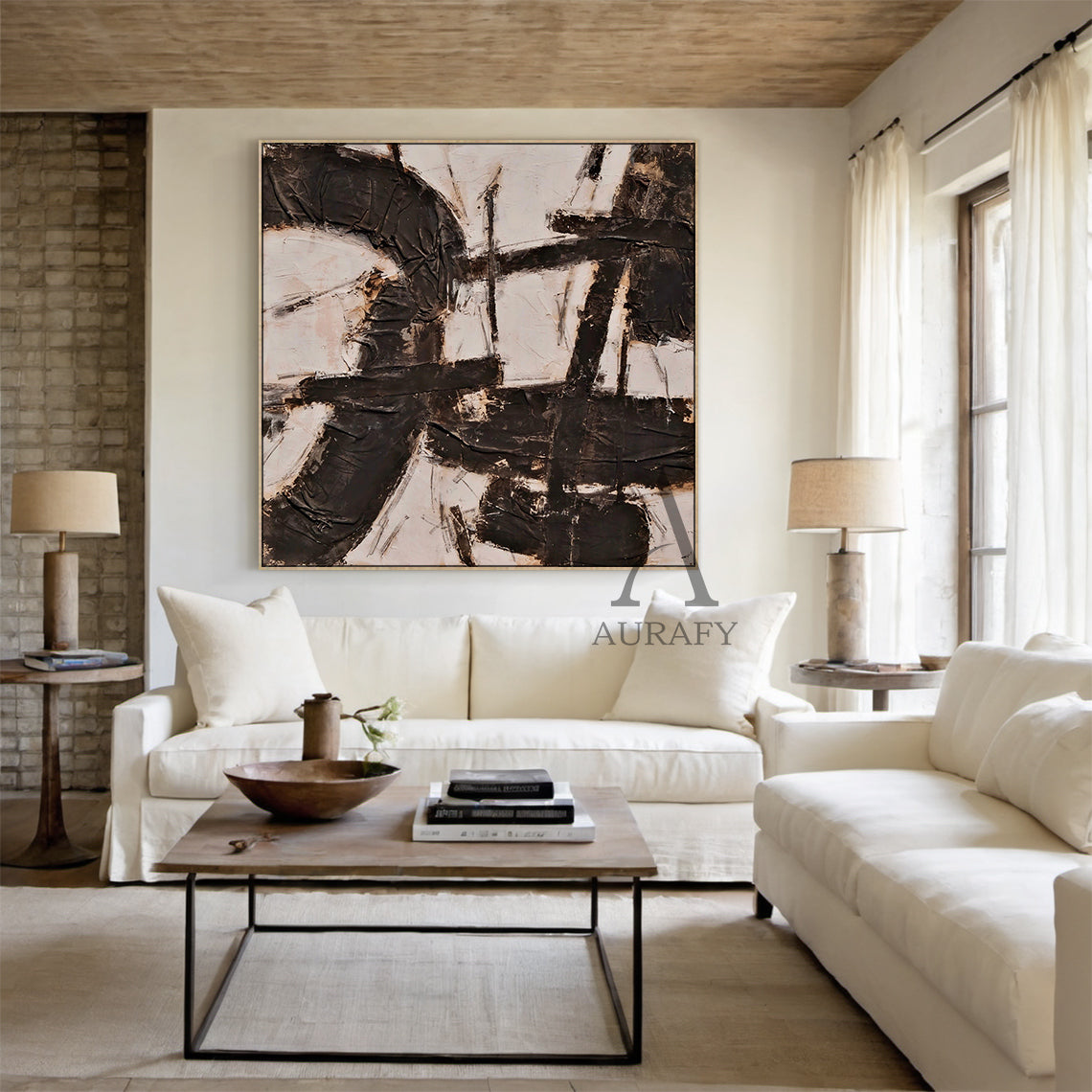 Black Abstract Canvas Wall Art Modern Living Room Decor Accent AURA238