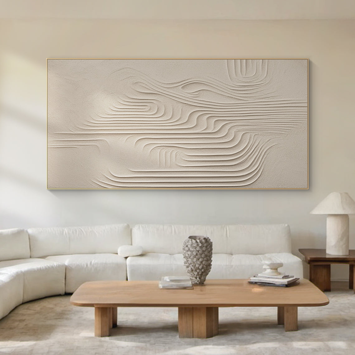 Flowing Vertical Texture Canvas-Warm Cream Tones-AURA046