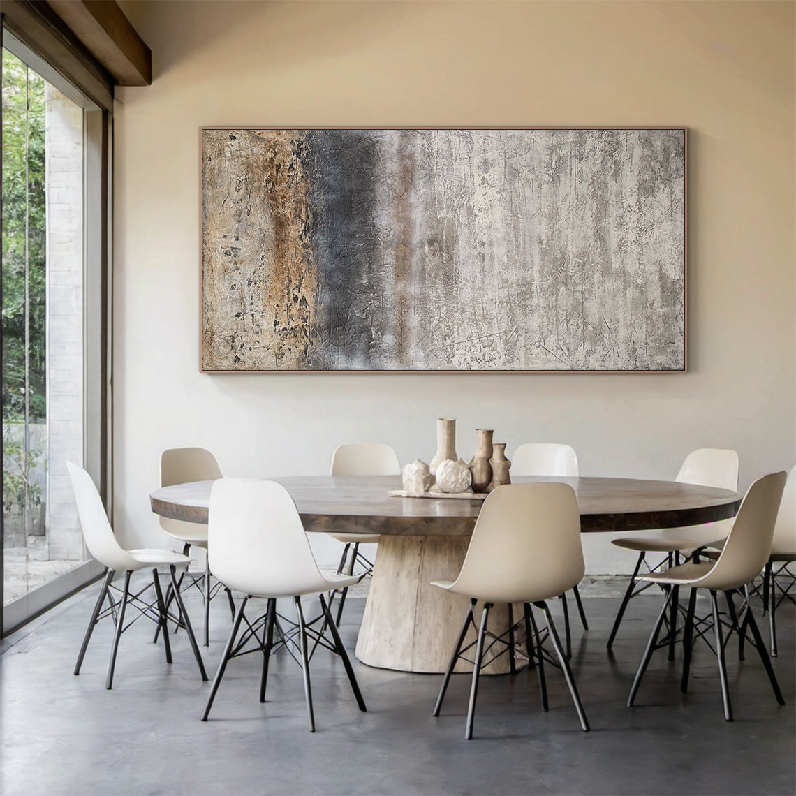 Weathered Horizon-Beige & Brown Wabi-Sabi Art-AURA074