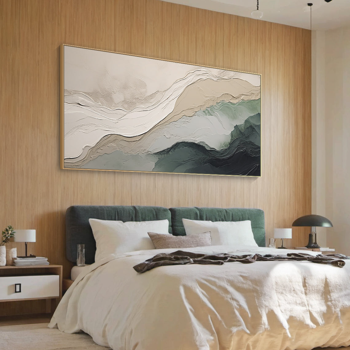 Textural Abstract Wall Art – Ocean Green & Sand Layers – AURA039(Horizontal)