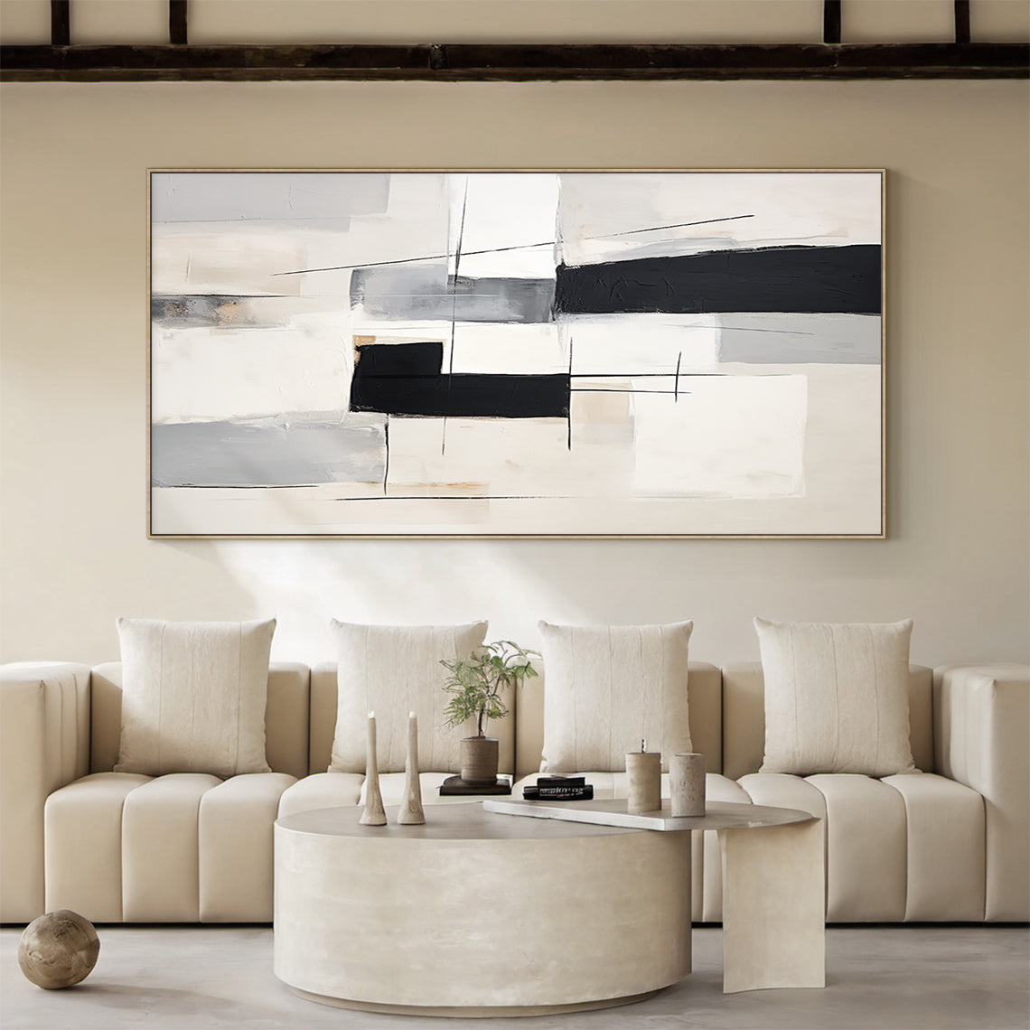 Geometric Lines Monochrome Minimalist Abstract Wall Art -AURA052