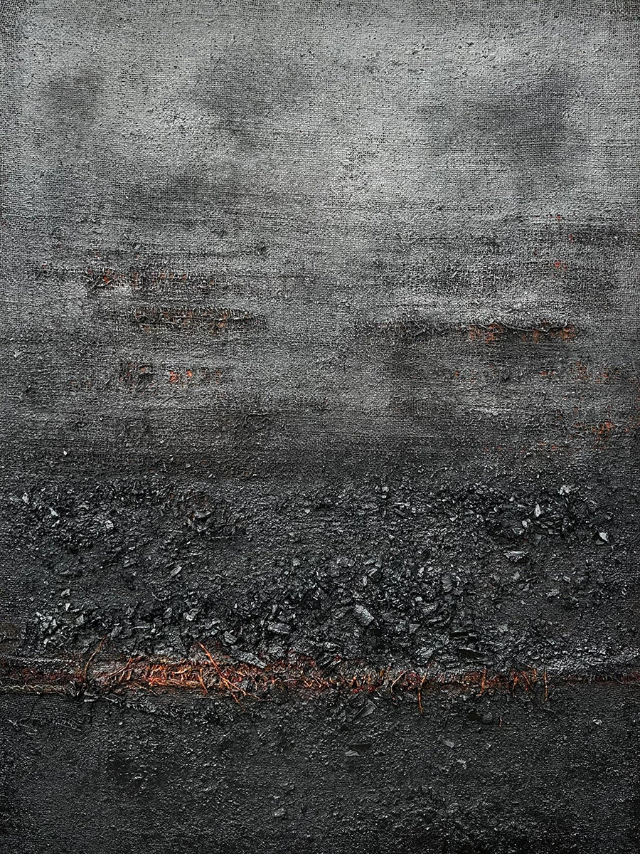 Wabi Sabi Black Copper Textured Abstract Living Room Wall Art AURA220