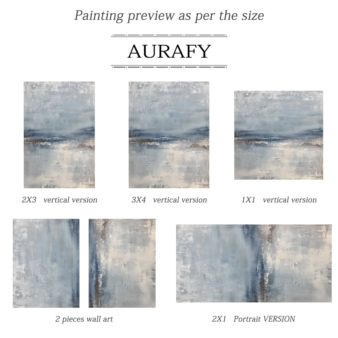 Abstract Seascape Texture Painting – Misty Blue & Taupe Canvas – AURA034(Horizontal)