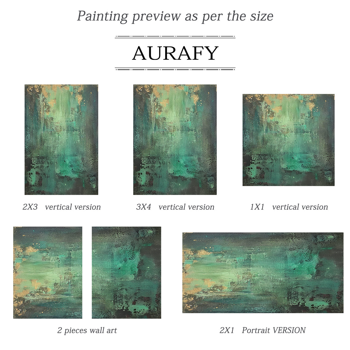 Textural Abstract Wall Art – Emerald Green & Gold Patina – AURA038(Vertical)