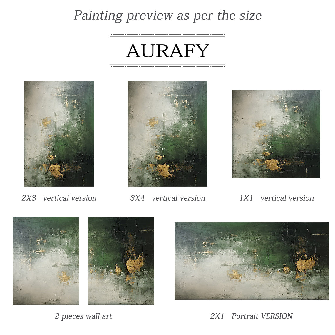Verdant Haze Canvas — Forest Green & Mist Gold Textured Wall Art – AURA078