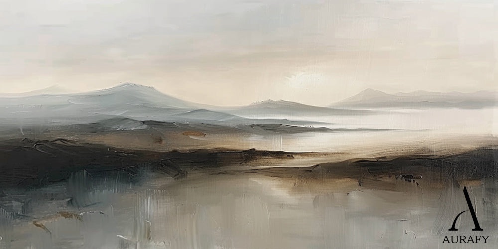 Abstract Landscape Art Thick Brushstroke Modern Organic Gray Black Neutral Tactile Canvas Art AURA498