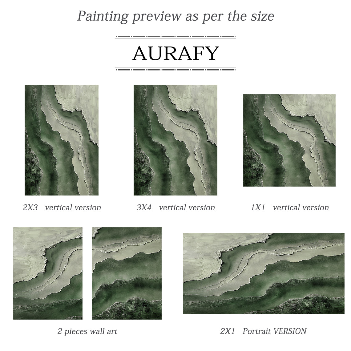 Abstract Textural Wall Art – Forest Green & Stone Layers – AURA041(Vertical)