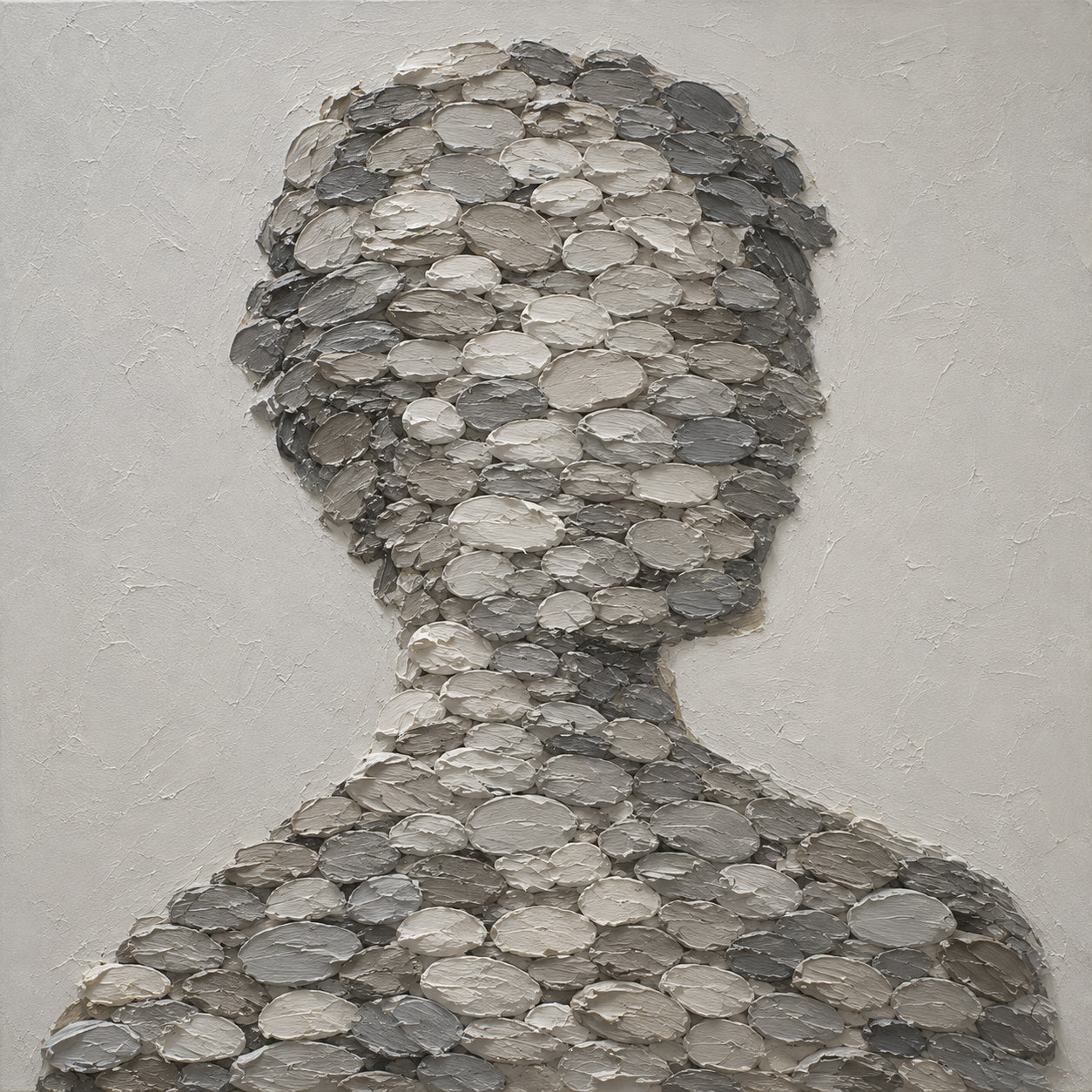 3D Textured Gray Plaster Wabi-Sabi Human Silhouette Knife Stroke Sculpted Canvas Minimalist Japandi Wall Art AURA703