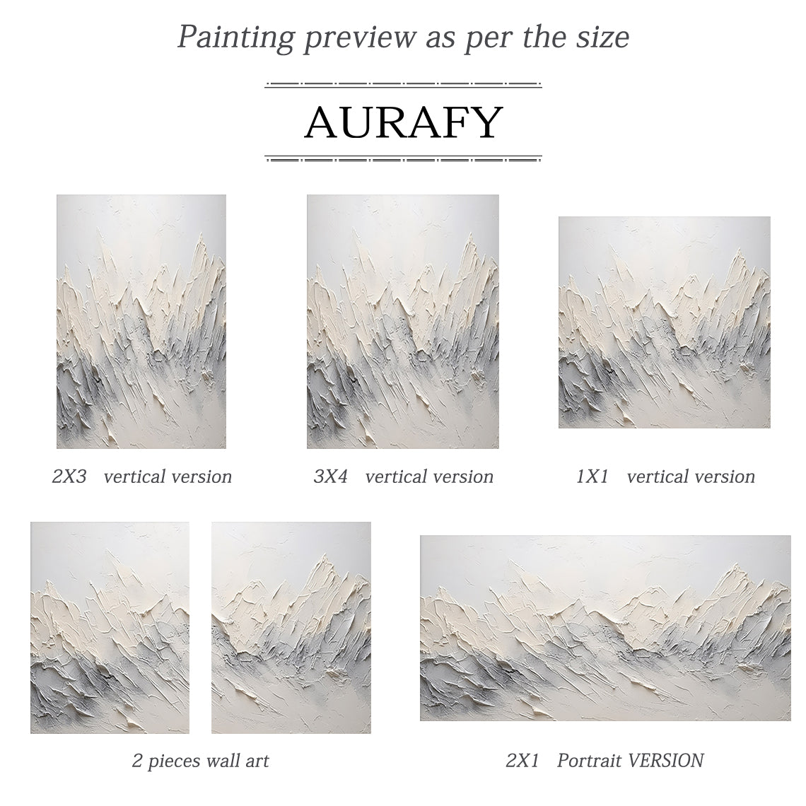 Minimalist Mountain Texture Canvas – Cream & Cool Gray Painting – AURA037(Horizontal)