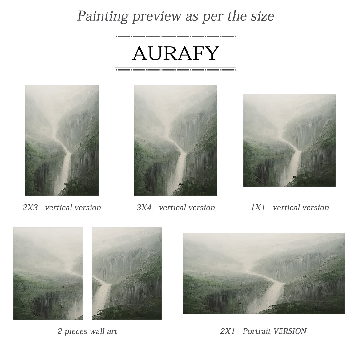 Minimalist Landscape Wall Art – Misty Waterfall & Forest Green – AURA040(Vertical)