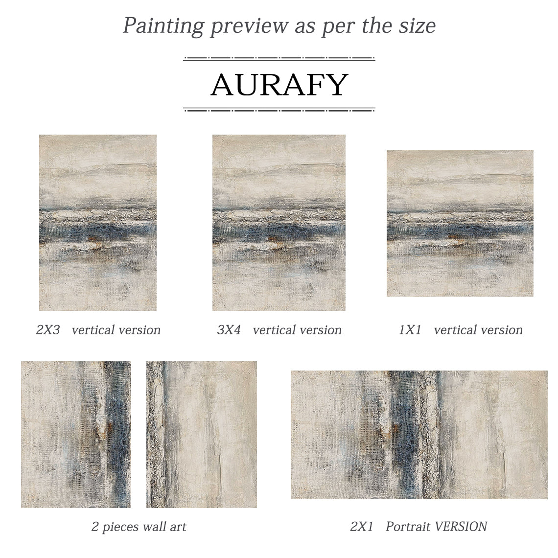 Frozen Silence – White & Grey Wabi-Sabi Textured Wall Art – AURA036(Horizontal)
