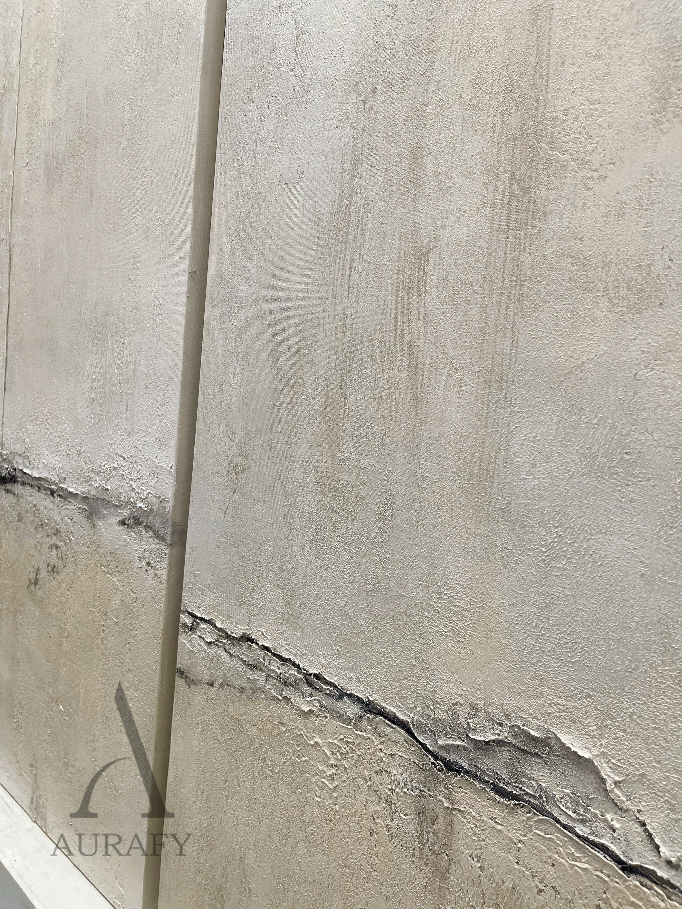 Wabi Sabi Beige Modern Organic Cracked Distressed Tactile Plaster Wall Art Piece AURA570