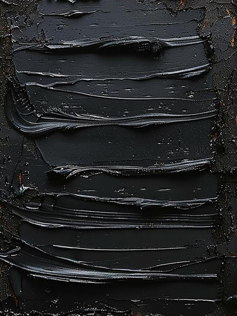 Sculptural Impasto Painting – Matte & Gloss Black Tones – AURA004(Horizontal)
