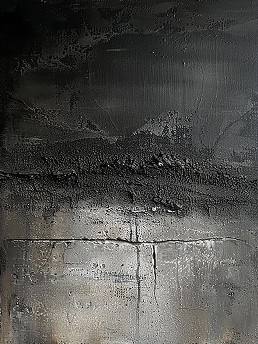 Industrial Patina Texture Wall Art – Charcoal & Steel Grey Tones – AURA020(Horizontal)