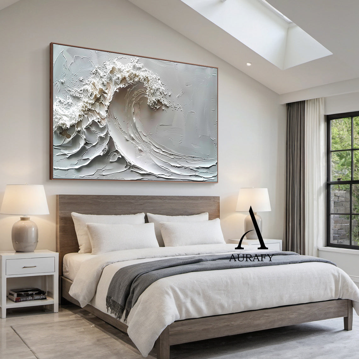 3D Textured Gray Wave Modern Organic Impasto Tactile Sculpted Knife Strokes Artwork AURA521