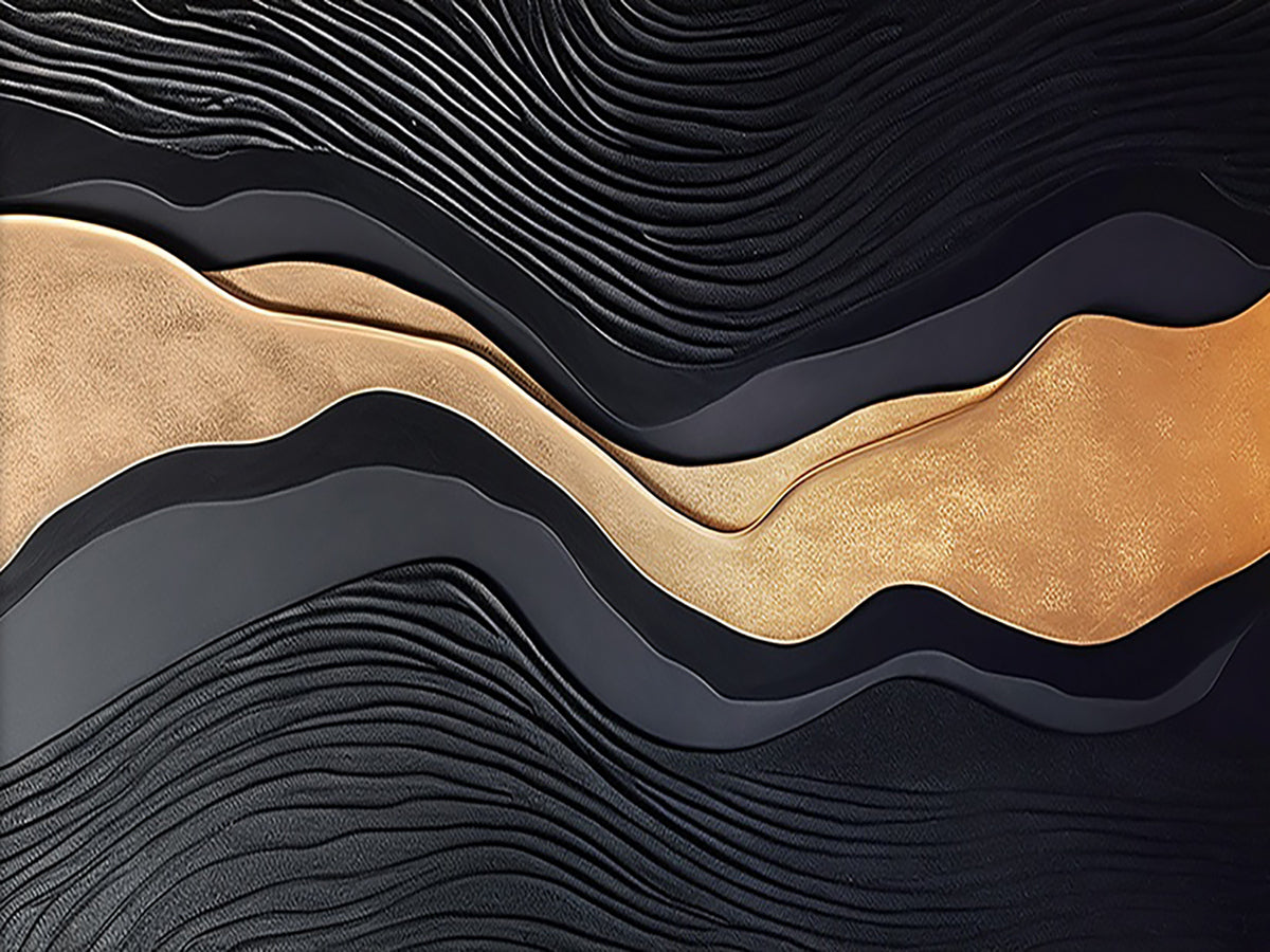 Metallic Topography Painting – Onyx & Gold Accents – AURA033(Vertical)