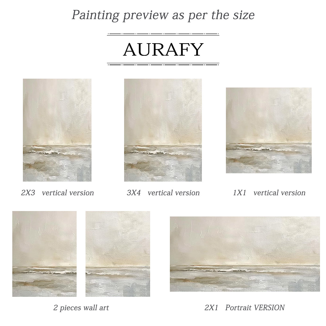 Dreamy Seascape Painting – Misty Taupe & Cream – AURA043(Vertical)