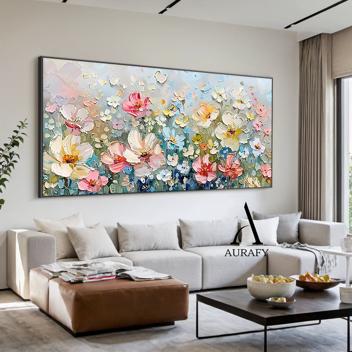 3D Textured Flower Painting Thick Impasto Blue Pink Sculpted Petals Knife Strokes Artwork AURA573