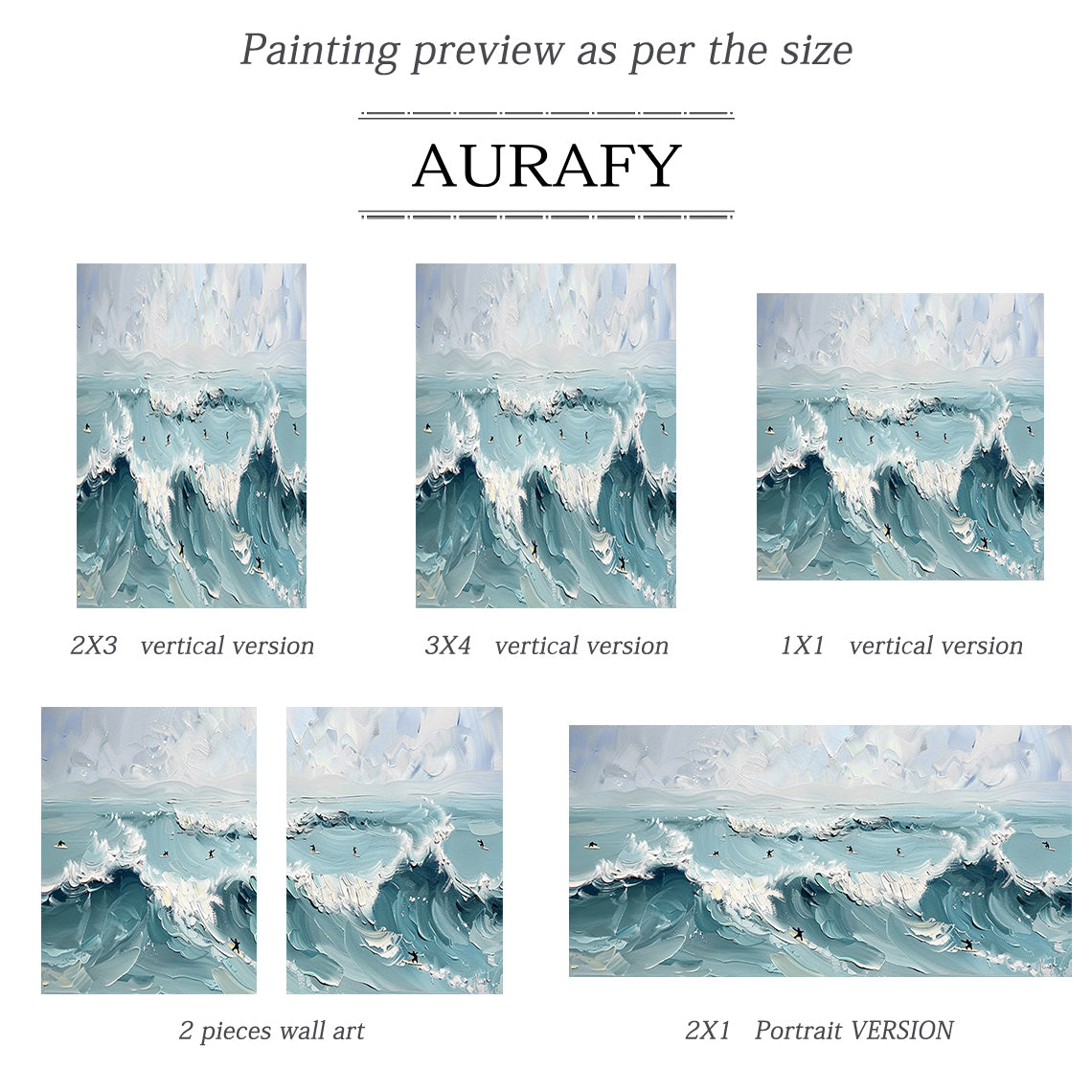 Blue Ocean Surf Art Thick Impasto Palette Knife Modern Expressionism Tactile Waves Surfers AURA415