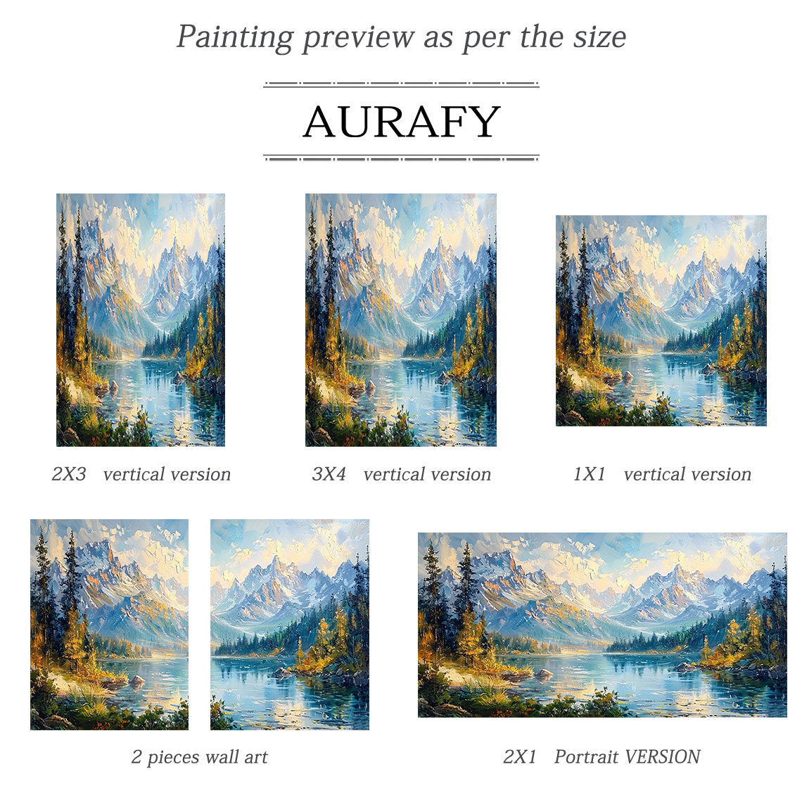 Blue Landscape Oil Painting with Knife Strokes Mountain Lake Snow-Capped Peaks Reflective Water AURA422