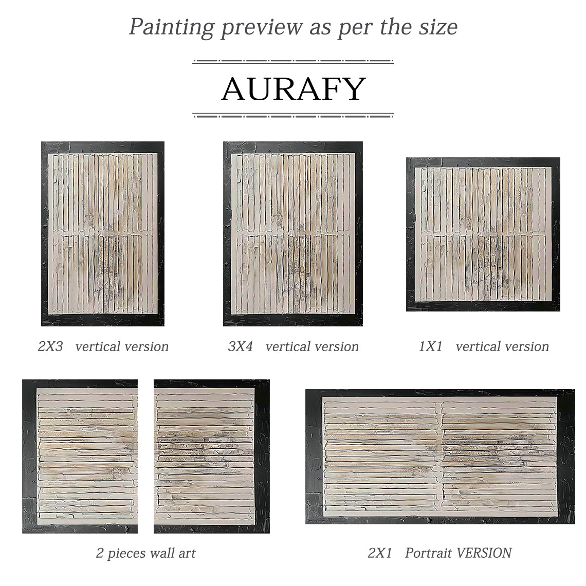 Minimalist Grid Textural Canvas – Cream & Black Accent – AURA006(Horizontal)