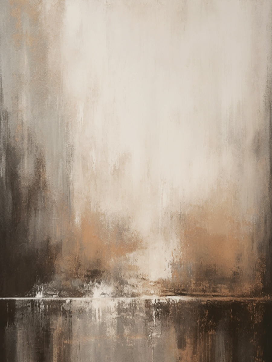 Wabi-Sabi Horizon Abstraction – Sandstone Umber & Mist Grey painting – AURA018(Vertical)