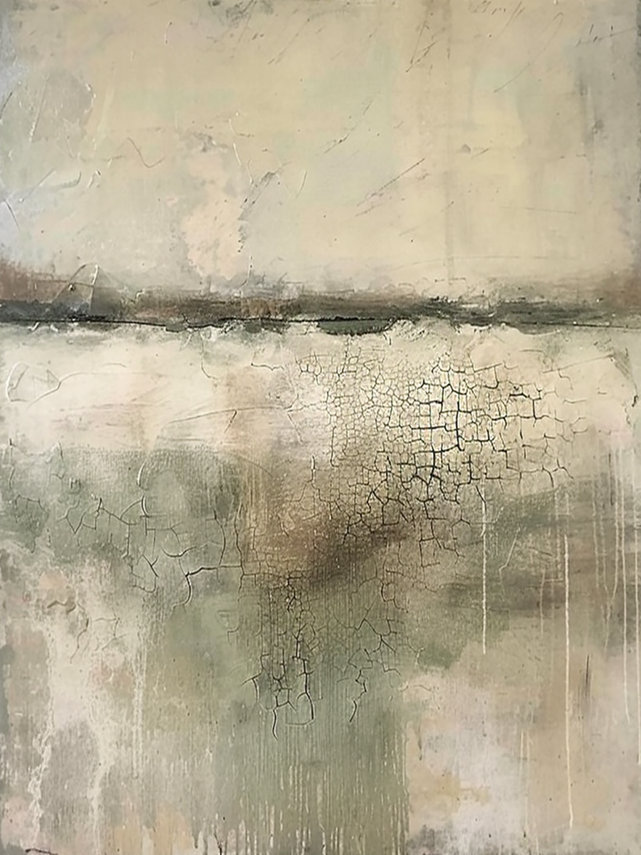 VerdaMossed Silence-Green & Beige Wabi-Sabi Art-AURA080