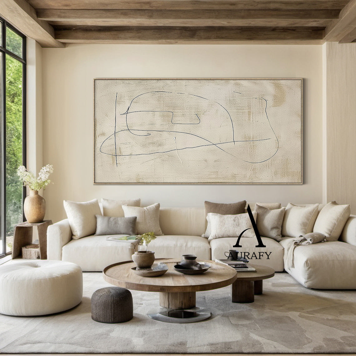 Minimalist 3D High-Relief Plaster Wall Art | Abstract Organic Shapes with Irregular Edges | Light Wood Backdrop with Gentle Natural Light Highlights | Thick Textured Plaster with Natural Undulations | Ideal for Japandi Living Space, Minimalist Bedroom, or Modern Home Decor | AURA541