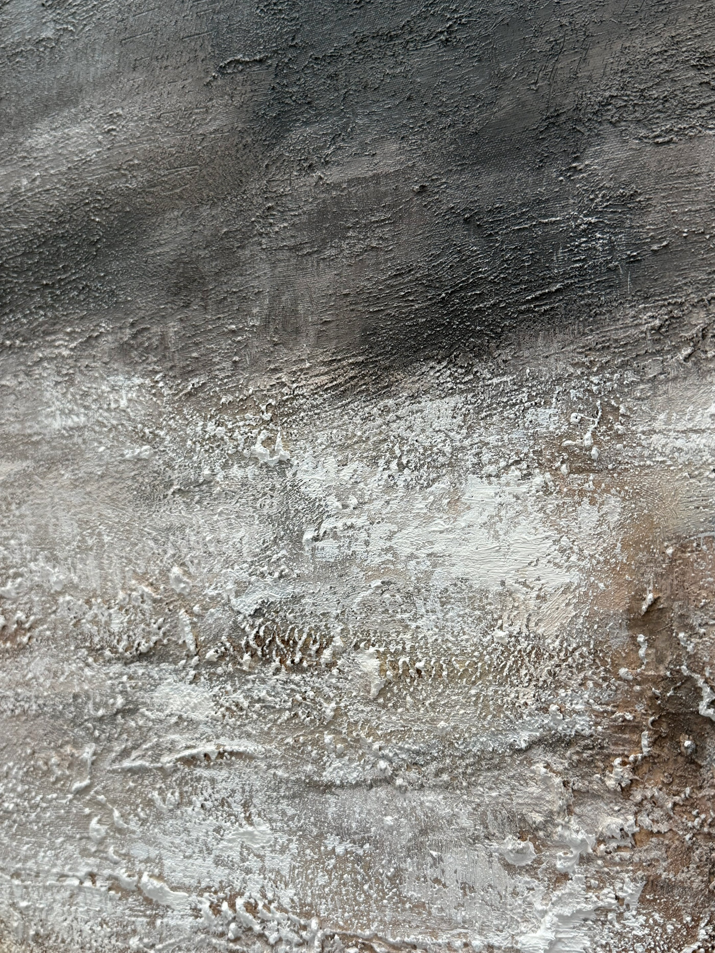 Abstract Blue Wall Art AURA182 - Modern Minimalist Tactile Plaster Textured Artwork with Deep Indigo, Charcoal, Taupe & Off-White Gradient. 3D Sculpted with Cracked Mottled Details, Wabi-Sabi Inspired. Perfect for Modern Living Room Wall Above Sofa, Luxury Office Reception Area, Japanese Style Tea Room Wall or Contemporary Hotel Lobby Decor. Sleek Black Frame, Vertical Hanging.