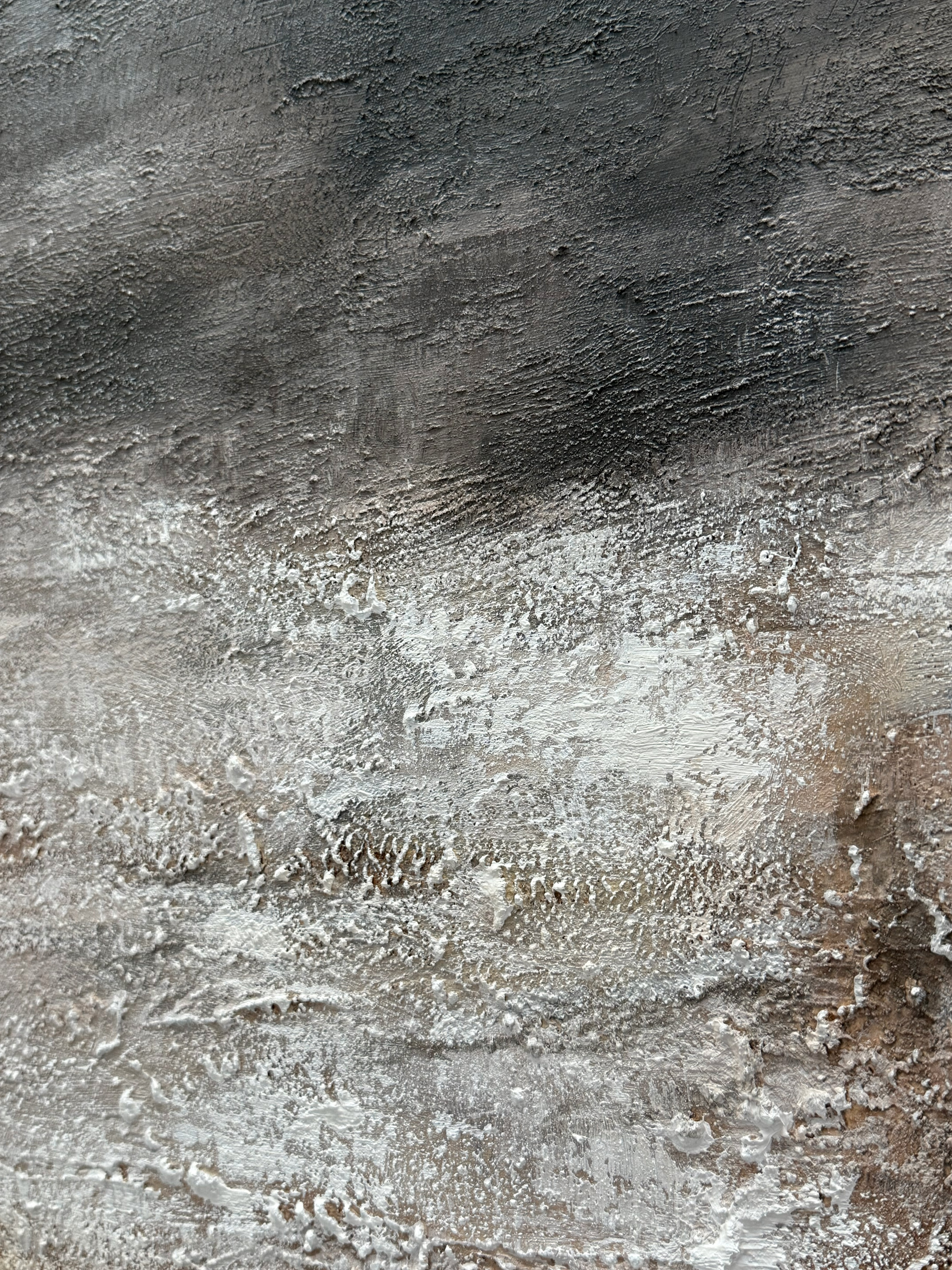Abstract Blue Wall Art AURA182 - Modern Minimalist Tactile Plaster Textured Artwork with Deep Indigo, Charcoal, Taupe & Off-White Gradient. 3D Sculpted with Cracked Mottled Details, Wabi-Sabi Inspired. Perfect for Modern Living Room Wall Above Sofa, Luxury Office Reception Area, Japanese Style Tea Room Wall or Contemporary Hotel Lobby Decor. Sleek Black Frame, Vertical Hanging.