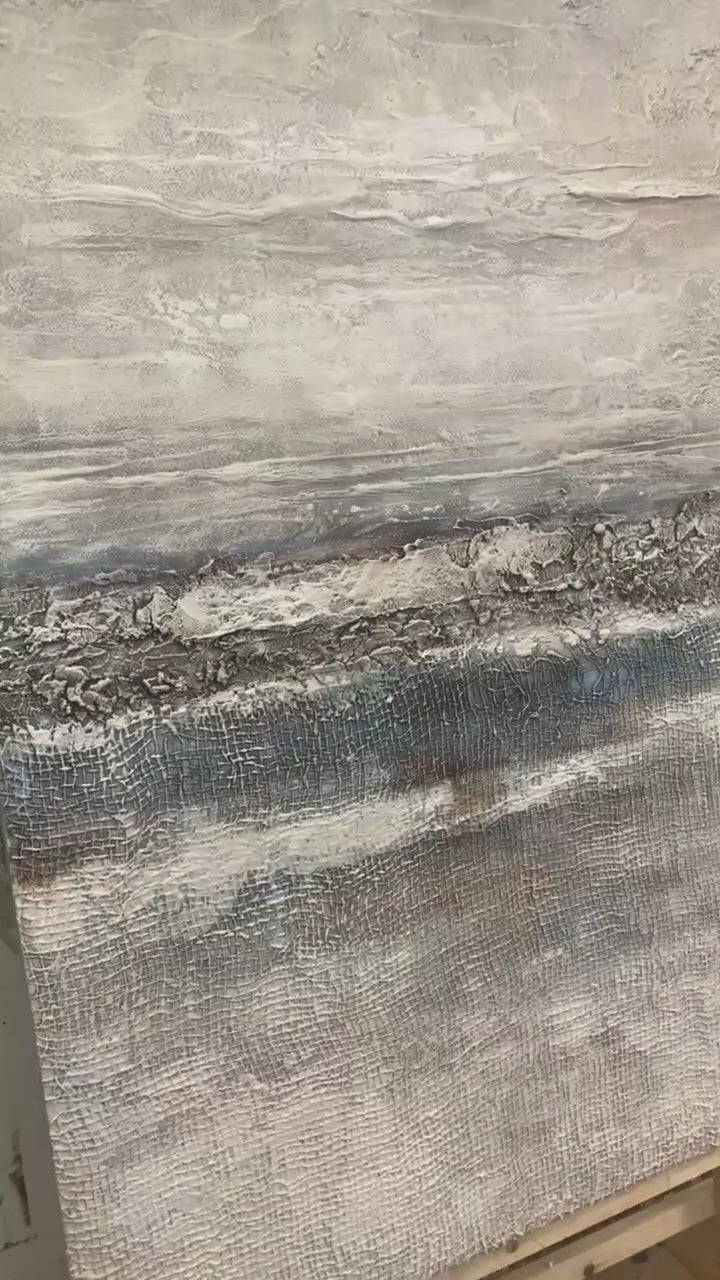 Frozen Silence – White & Grey Wabi-Sabi Textured Wall Art – AURA036(Horizontal)