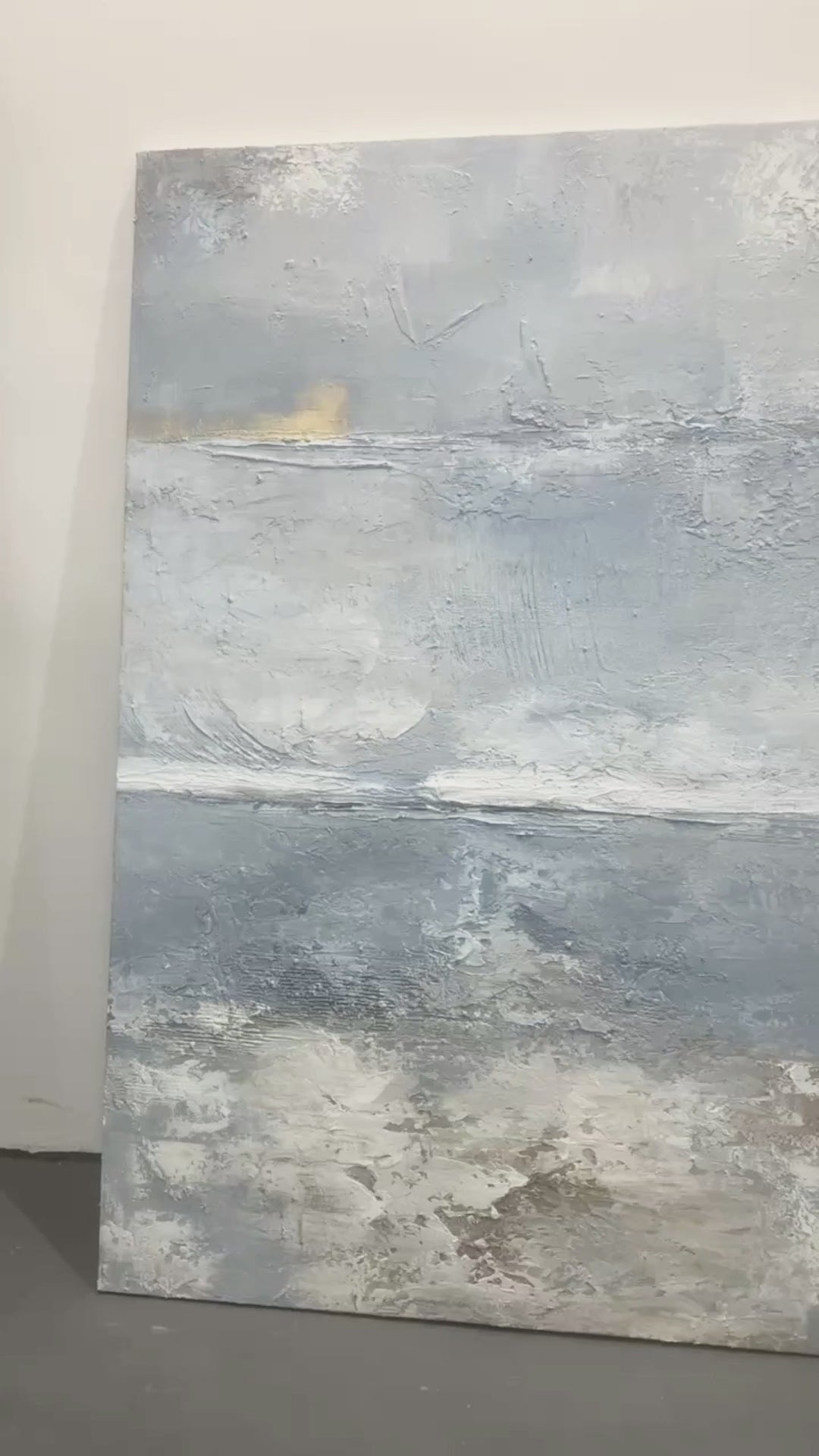 Minimalist Seascape Texture Canvas – Cool Blue & Taupe Painting – AURA035(Horizontal)