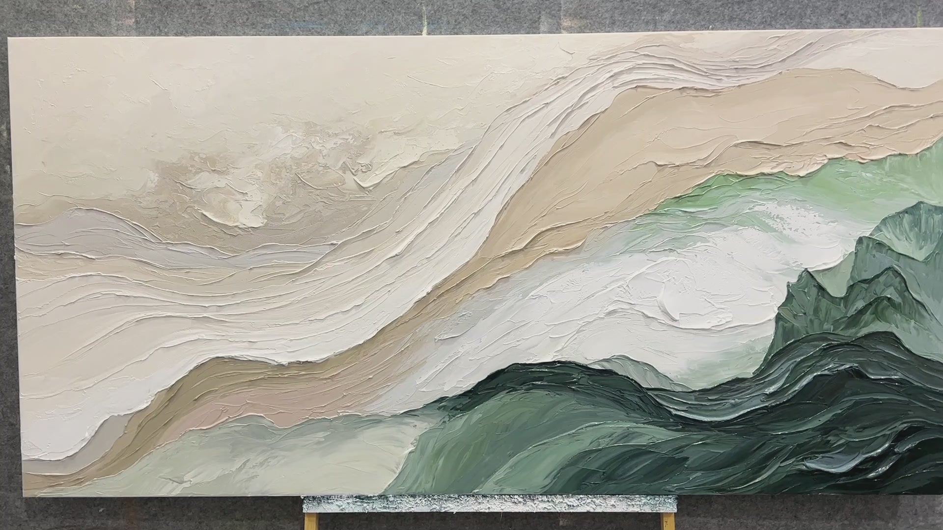 Textural Abstract Wall Art – Ocean Green & Sand Layers – AURA039(Horizontal)