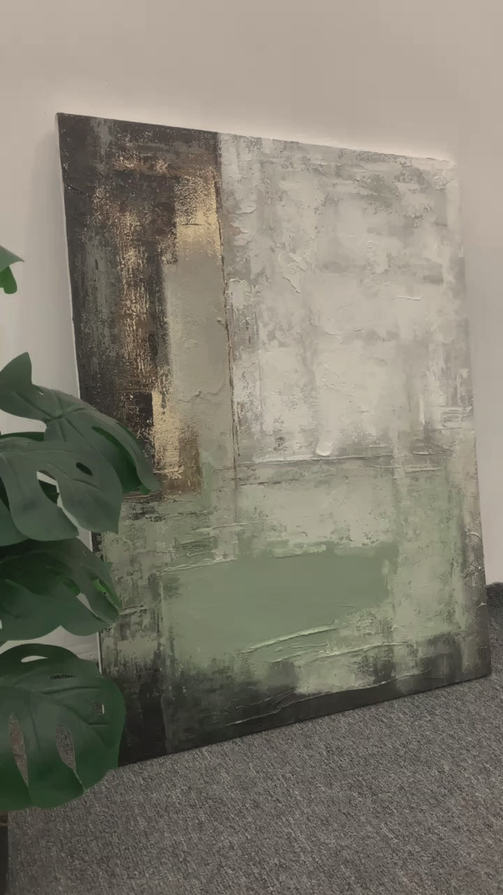 Modern Textural Abstract Wall Art – Sage Green & Earth Neutrals – AURA023(Vertical)