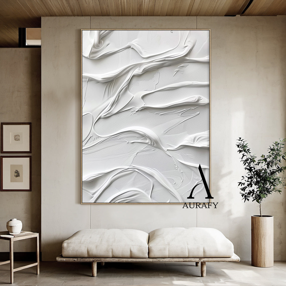 AURA522 3D Textured White Abstract Painting | High-Relief Tactile Knife Strokes. Minimalist luxe art with flowing silk-like curves & liquid wave textures in pure white tones. Ideal for modern home office, boho minimalist entryway, or coastal living space—perfect above sleek desk, floating shelf, or accent chair. Serene modern wall decor with wabi-sabi undertones.