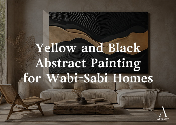 Yellow and Black Abstract Painting for Wabi-Sabi Homes