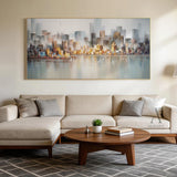 Gray & Gold Textured Cityscape Wall Art-Modern Urban Skyline-AURA373